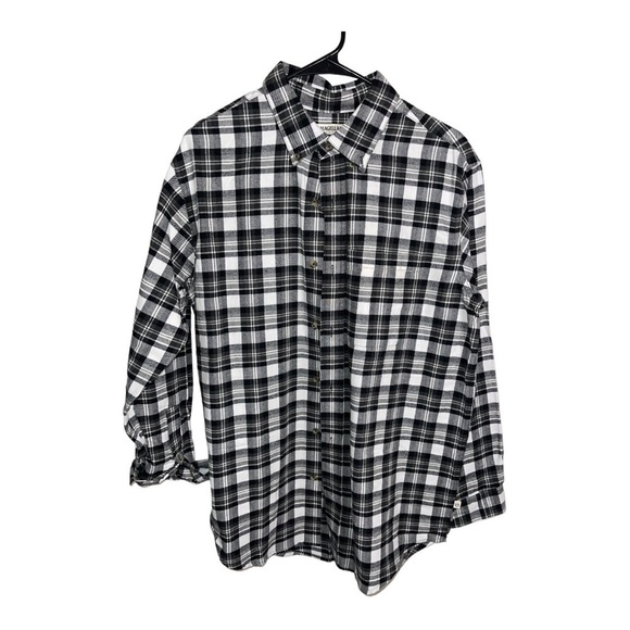 MAGELLAN OUTDOORS FLANNEL BLACK WHITE PLAID FLANNEL L/S SHIRT SIZE MEDIUM - Picture 1 of 2